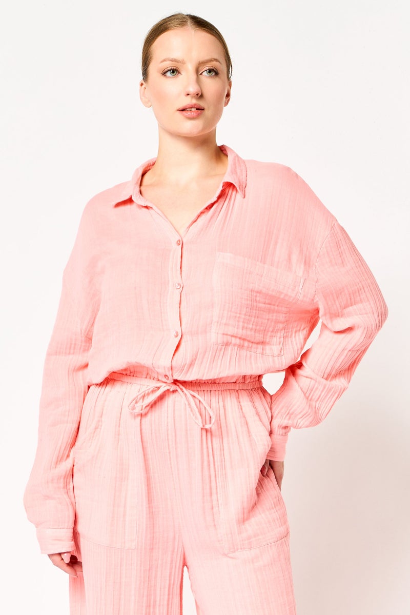 promod Women Plain Long Sleeve Jumpsuit, Peach - Image 2